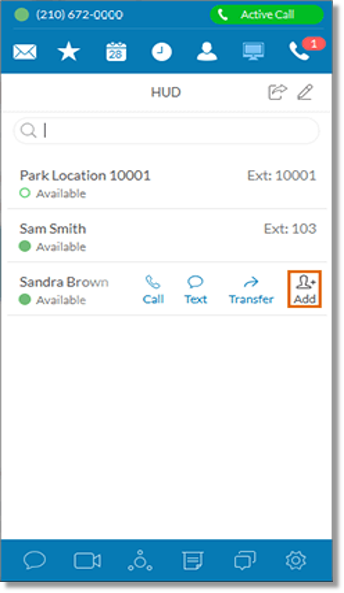 Hover on the Extension that you want to add to your active call, and then click Add. 