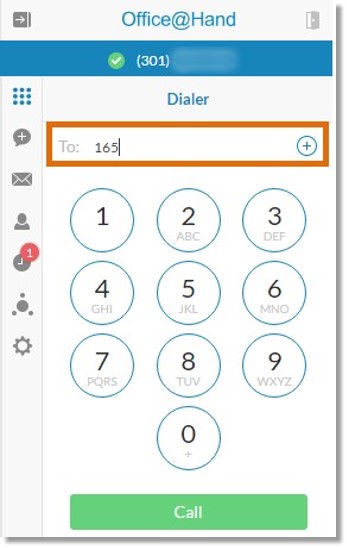 Type the number or name of the contact you want to call in the To: text box.