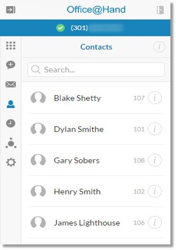 The Contacts screen appears with the list of all your corporate and personal contacts.