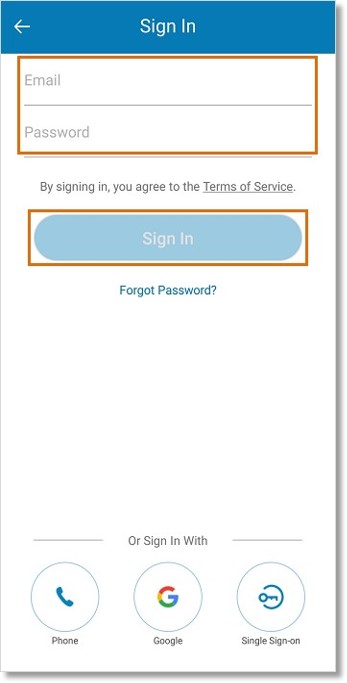 Enter your Email and Password, then tap Sign In.