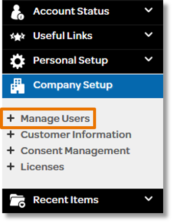 In the left menu under "Company Setup", click Manage Users.