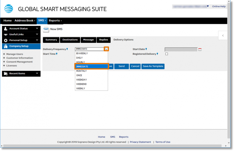 To the right of "Delivery Frequency", click the drop-down arrow to the selected requested time or the frequency of delivery.