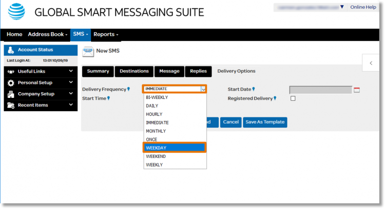 In the field to the right of "Delivery Frequency", select the desired delivery schedule.