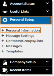 On the left list of menu options, click Personal Setup, then click Personal Information.