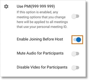 Tap the slider button next to Enable Joining Before Host to enable the setting.