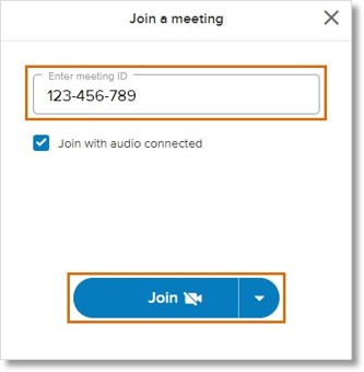 Enter the meeting ID on the space provided. You may also check Join with audio connected, as preferred. Click Join.