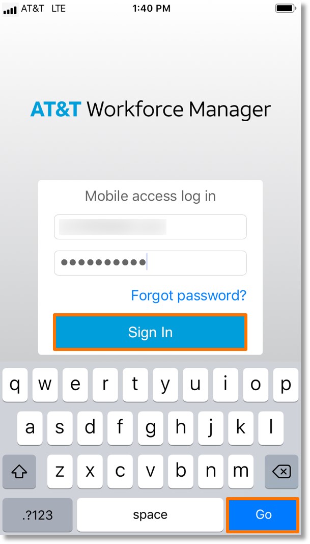 Initial Login To The AT T Workforce Manager For IPhone Application 