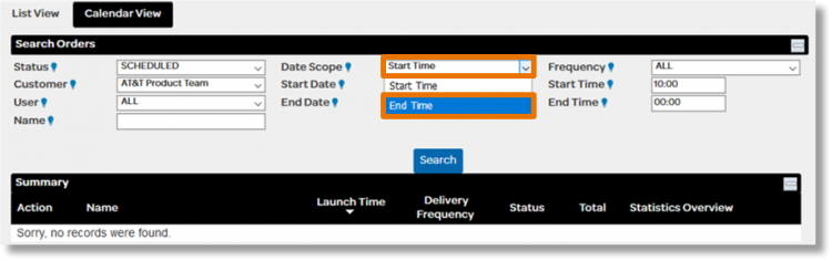 Click the drop-down field to the right of "Date Scope" to choose either "Start Time" or "End Time".