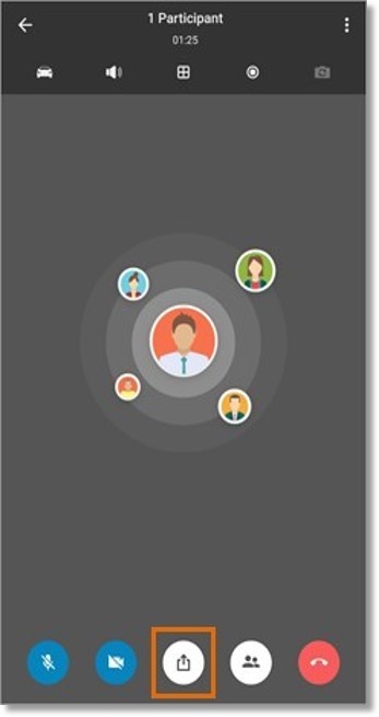 When on a meeting, tap the Share button to start sharing your screen.