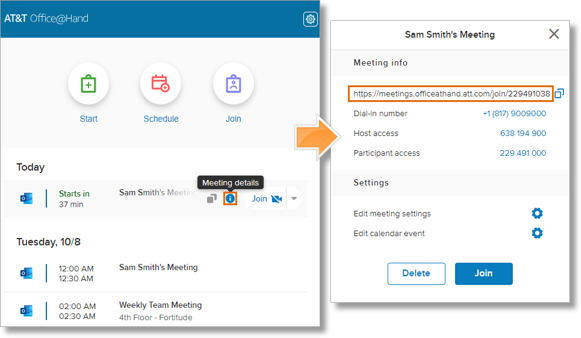 click the Meetings details button. The Meetings ID is the 9-digit string at the end of the meeting URL.