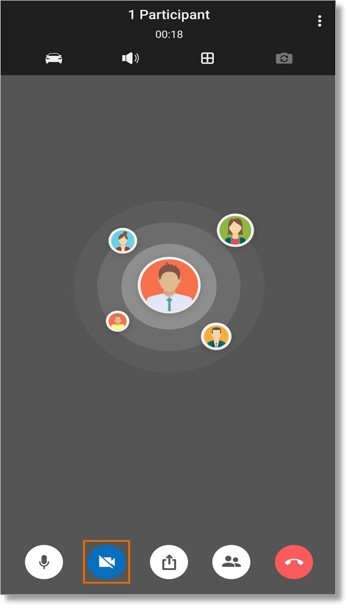 During a meeting, tap Video / Camera icon to turn on / off your camera.