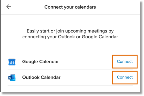 Click Connect beside Google Calendar or Outlook Calendar.