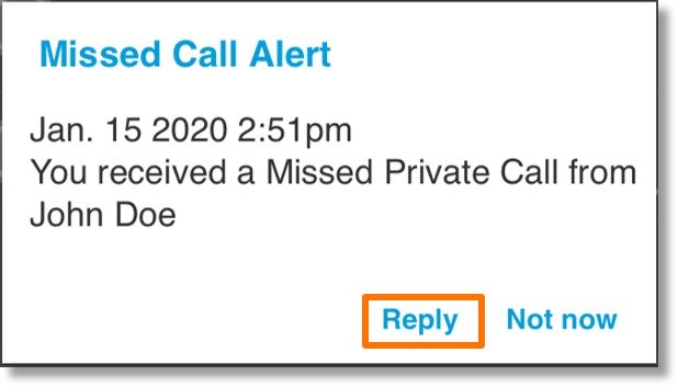 Image of the AT&T Enhanced Push-to-Talk missed call alert notificaiton.