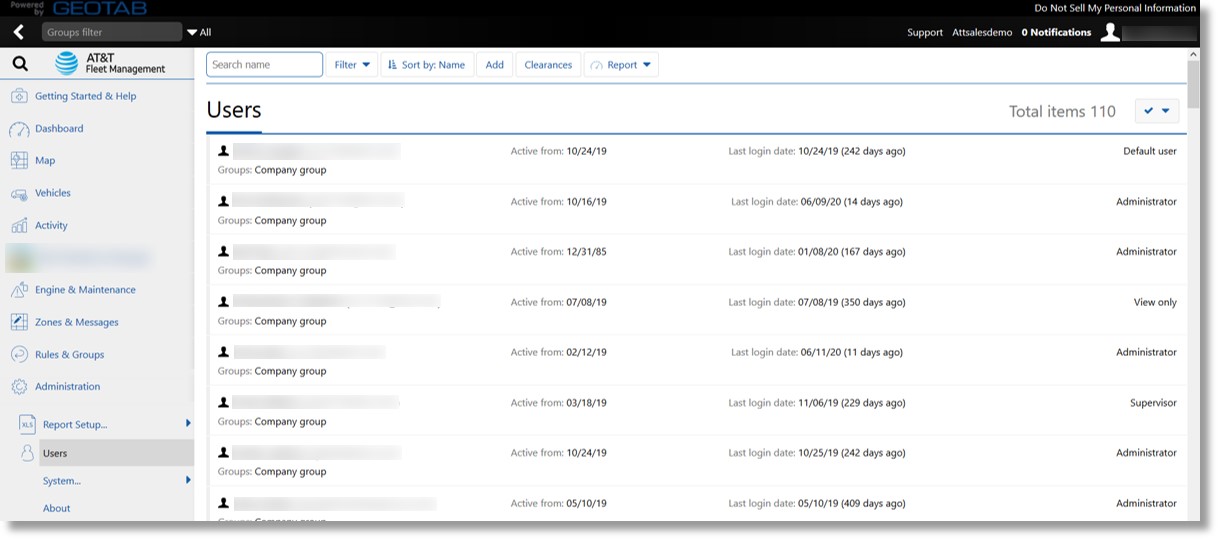 Image of the user list.