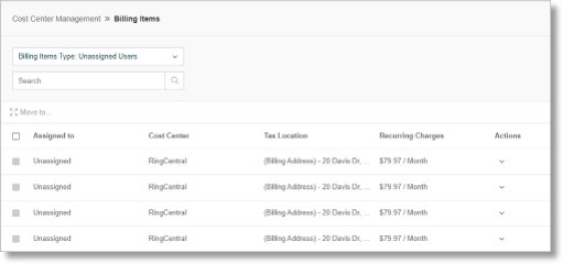 This tab displays the billing items depending on the billing item type you selected.