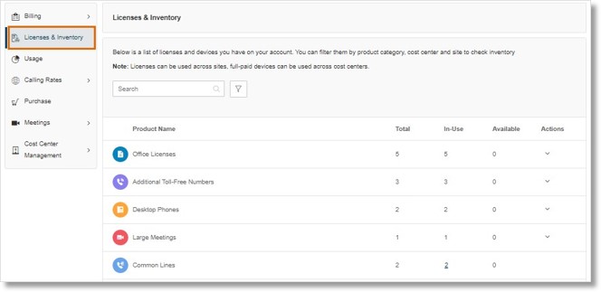 To review all the licenses and devices you already have in your account, go to Billing, then click Licenses & Inventory.