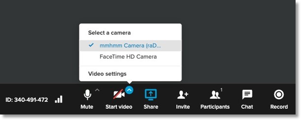 Click the Video settings toolbar menu button and select your installed virtual camera.