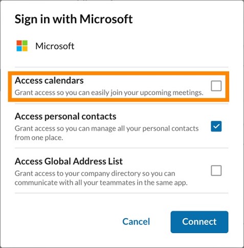 Uncheck the box for Access calendars if you don’t want your Microsoft calendar to sync with the AT&T Office@Hand app.