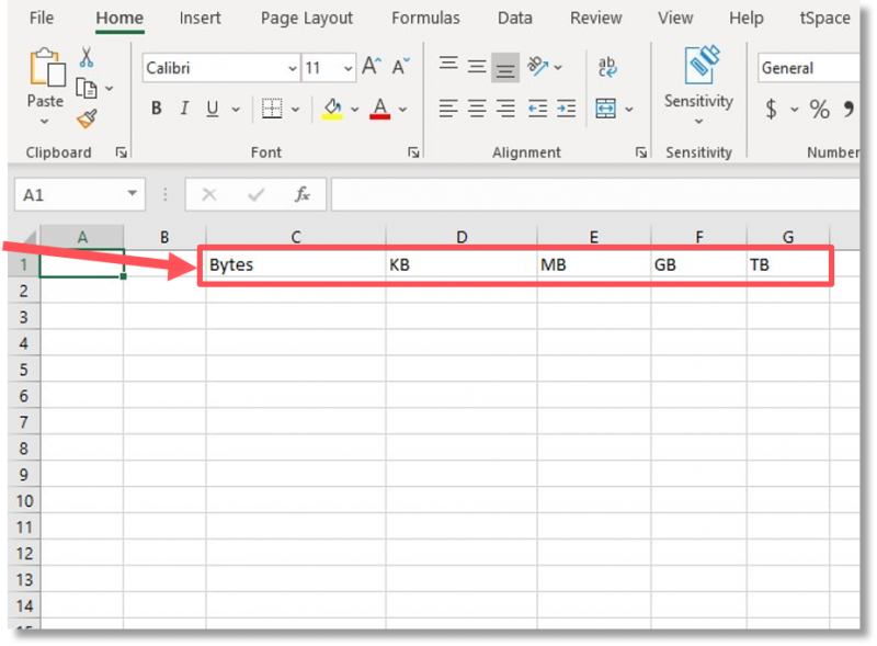 Create the following column headers.