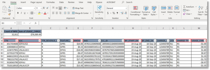 JPO Report Columns used for Settlement - Invoice Validation