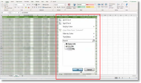 Filter Column G to CCLTRS