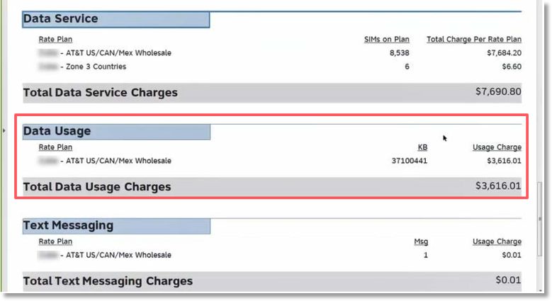 Data Usage section