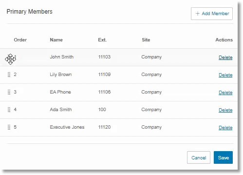 To rearrange the names on the list, click and hold the Reorder list icon in the order column, then drop it to the target row.