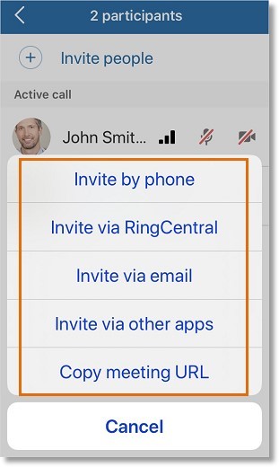 Tap Invite people, then select how you prefer to invite other participants