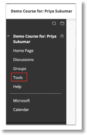 click on Tools on the left side menu within the selected course.