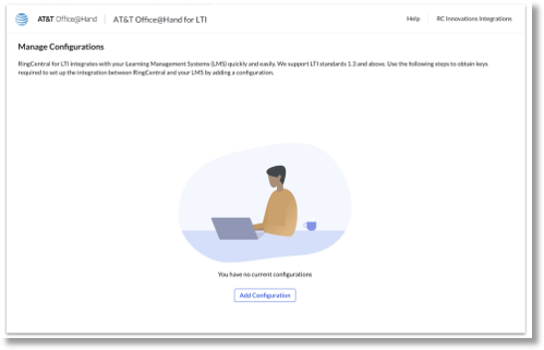Once logged in, admins can click on ‘Add configuration’ to start integrating their Learning Management System (LMS) with AT&T Office@Hand.