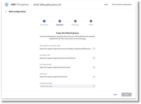 In this step, admin will need to copy the displayed keys to paste in their LMS interface.