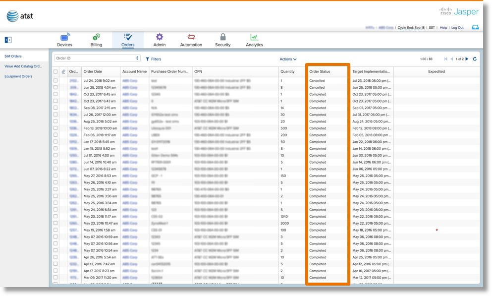 You can track the progress of the order by looking at the order status column.