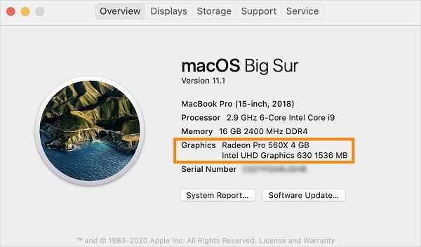 Look under Graphics to view the GPU that’s currently in use on your Mac.