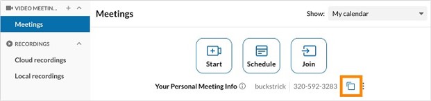 Click the Copy meeting link button next to Your Personal Meeting Info
