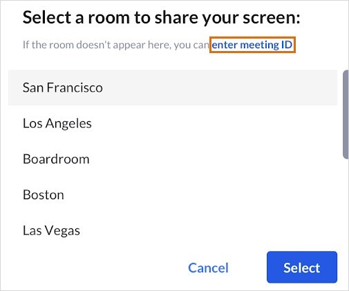 If you can’t find your Room via proximity, you can enter the meeting ID by clicking on enter meeting ID.