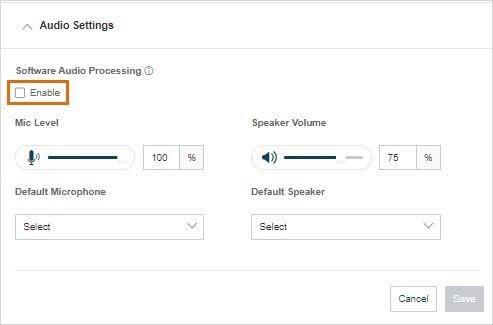Check or uncheck Software Audio Processing.