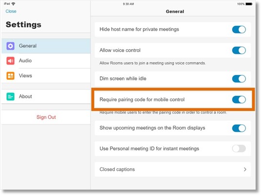 On the controller, tap Settings > General. Turn on Require pairing code for mobile control.