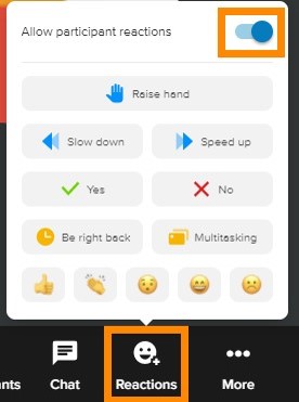 During a meeting, click Reactions at the bottom toolbar then enable or disable the toggle for Allow participant reactions.
