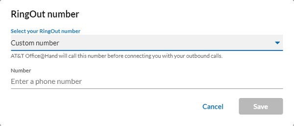 If this is the first time you’re enabling the RingOut setting, the RingOut number window will show up to set up a RingOut number.