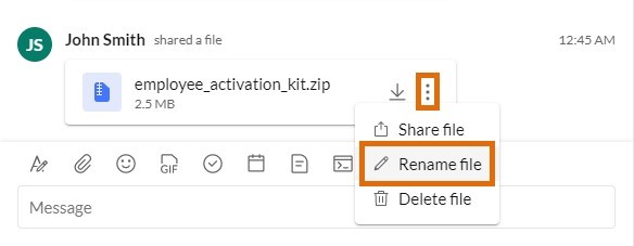 Select Rename file from the drop-down menu to open the Rename file popup window.