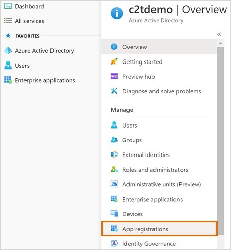 In the Overview menu, click on App registrations.