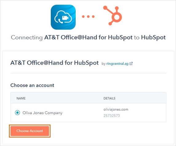 Select the Hubspot account you would like to connect and click Choose Account.