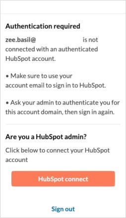 When there is no authenticated Hubspot account to connect, you will see the page below.