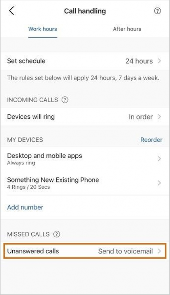 Tap Unanswered calls to choose how you want your missed calls handled