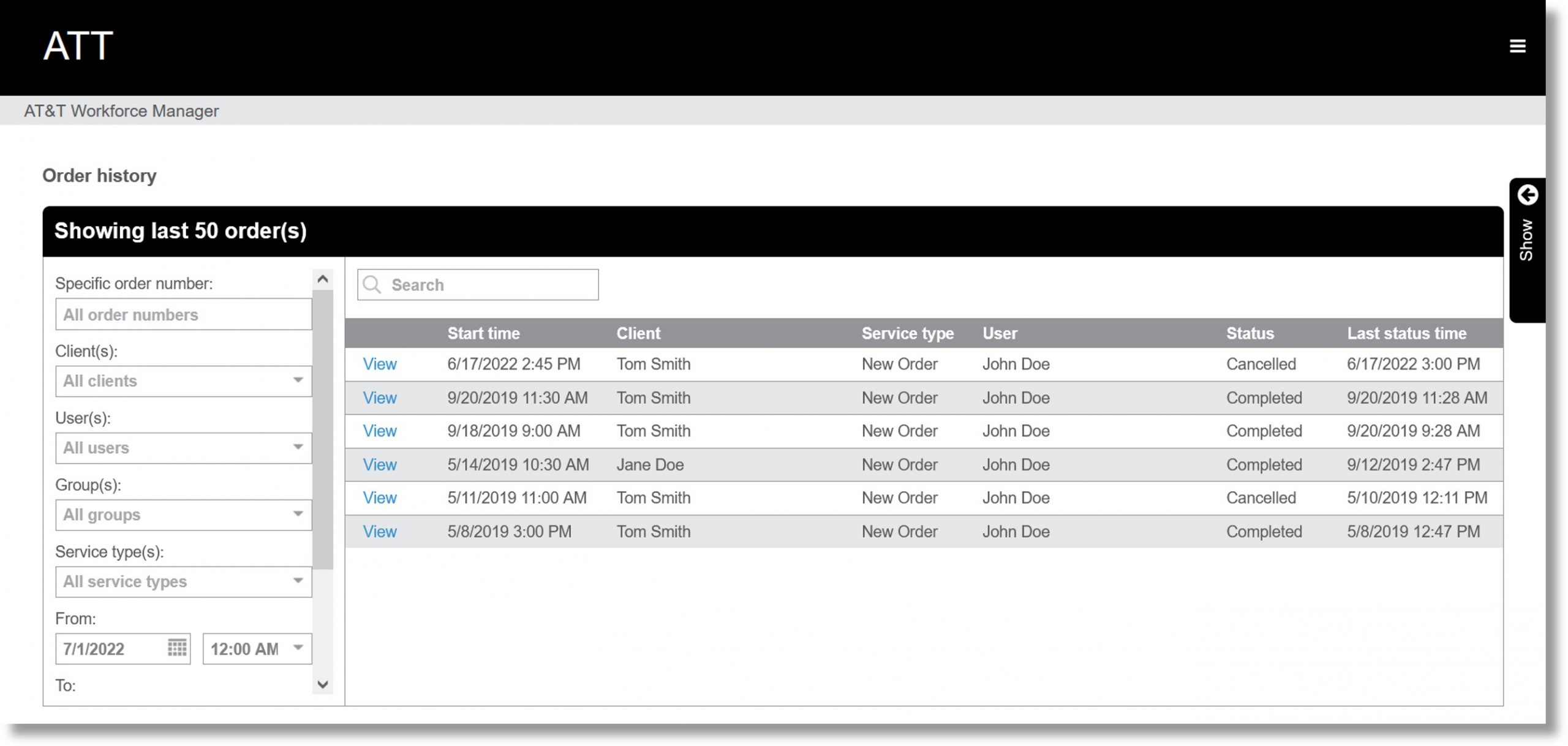 How can I view all the previous orders?, MGR