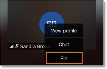 Tap and hold their name on the main meeting screen, then tap Pin.