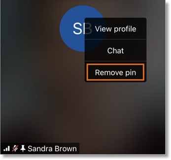Tap and hold the pinned participant’s name, then tap Remove pin.