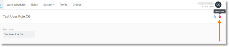 Once the role is selected, click the Delete role Delete icon icon to the right of the Role name.