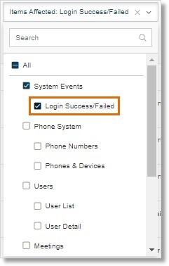 Click Items Affected and select Login Success/Failed.