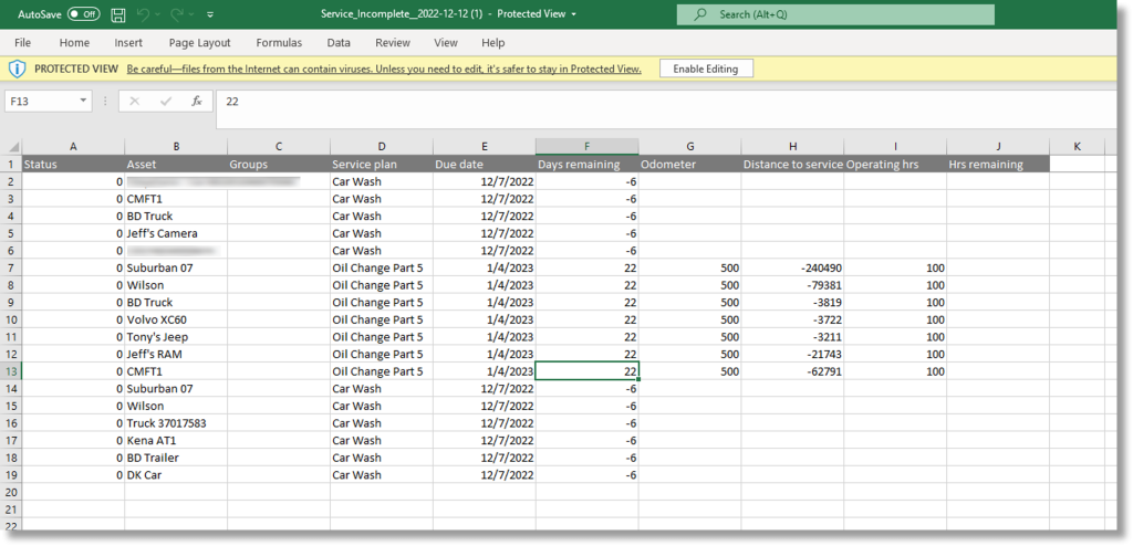 The Excel sheet populates.